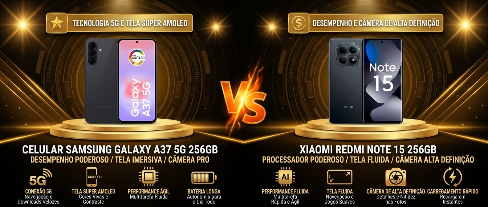 Samsung Galaxy A37 vs Xiaomi Redmi Note 15: Qual intermediário vale mais a pena?