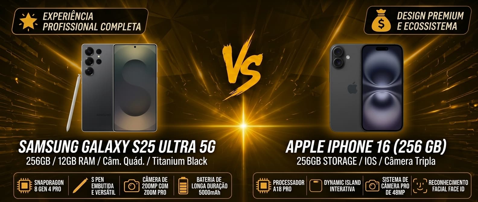 Samsung Galaxy S25 Ultra vs iPhone 16: Qual o melhor topo de linha para comprar?