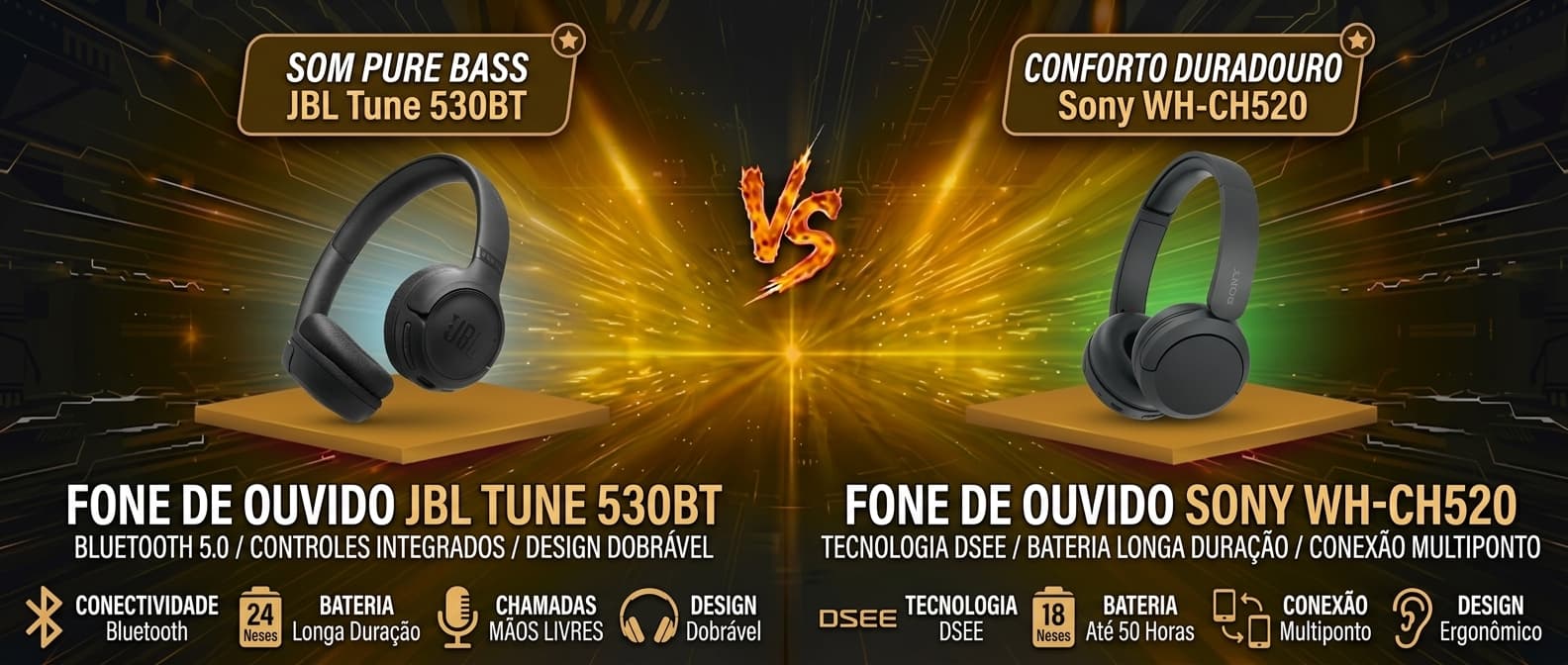 JBL Tune 530BT vs Sony WH-CH520: Qual fone bluetooth vale mais a pena?