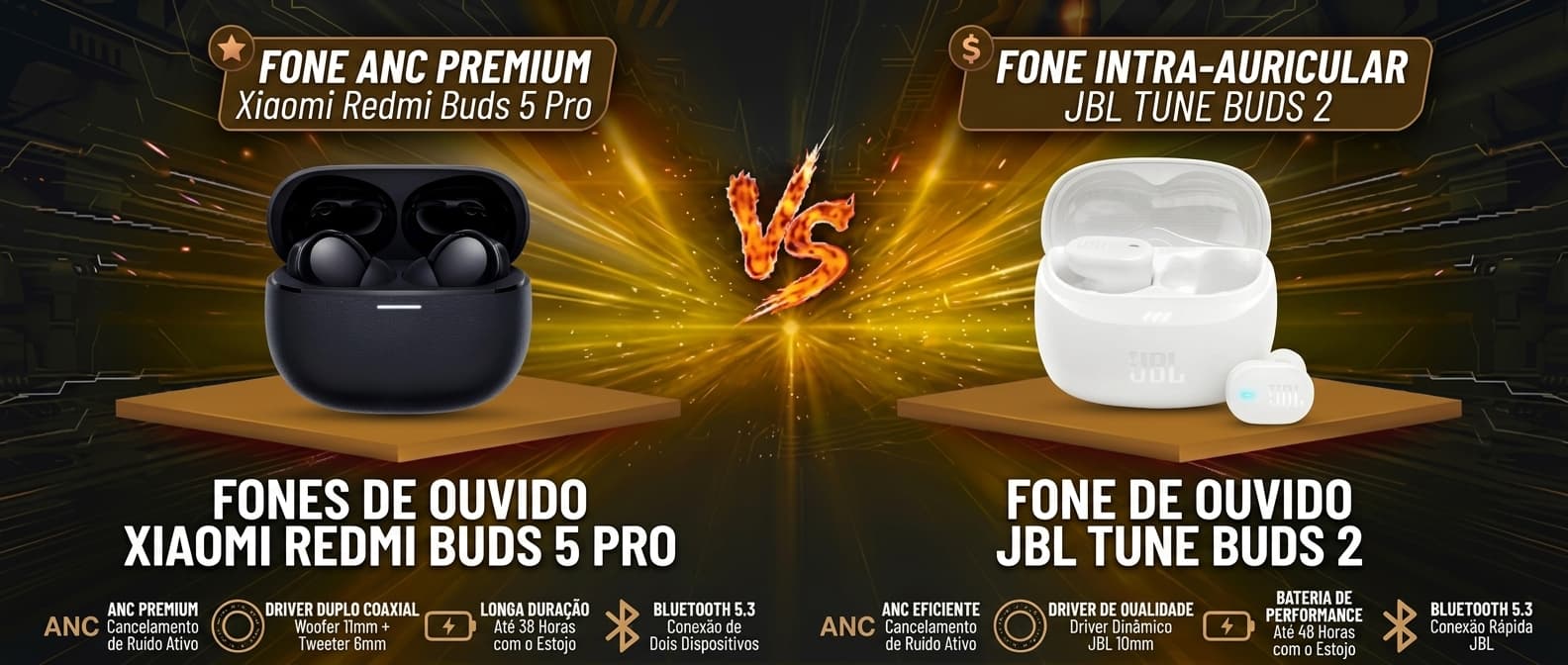 Xiaomi Redmi Buds 5 Pro vs JBL Tune Buds 2: Qual TWS com ANC vale mais a pena?