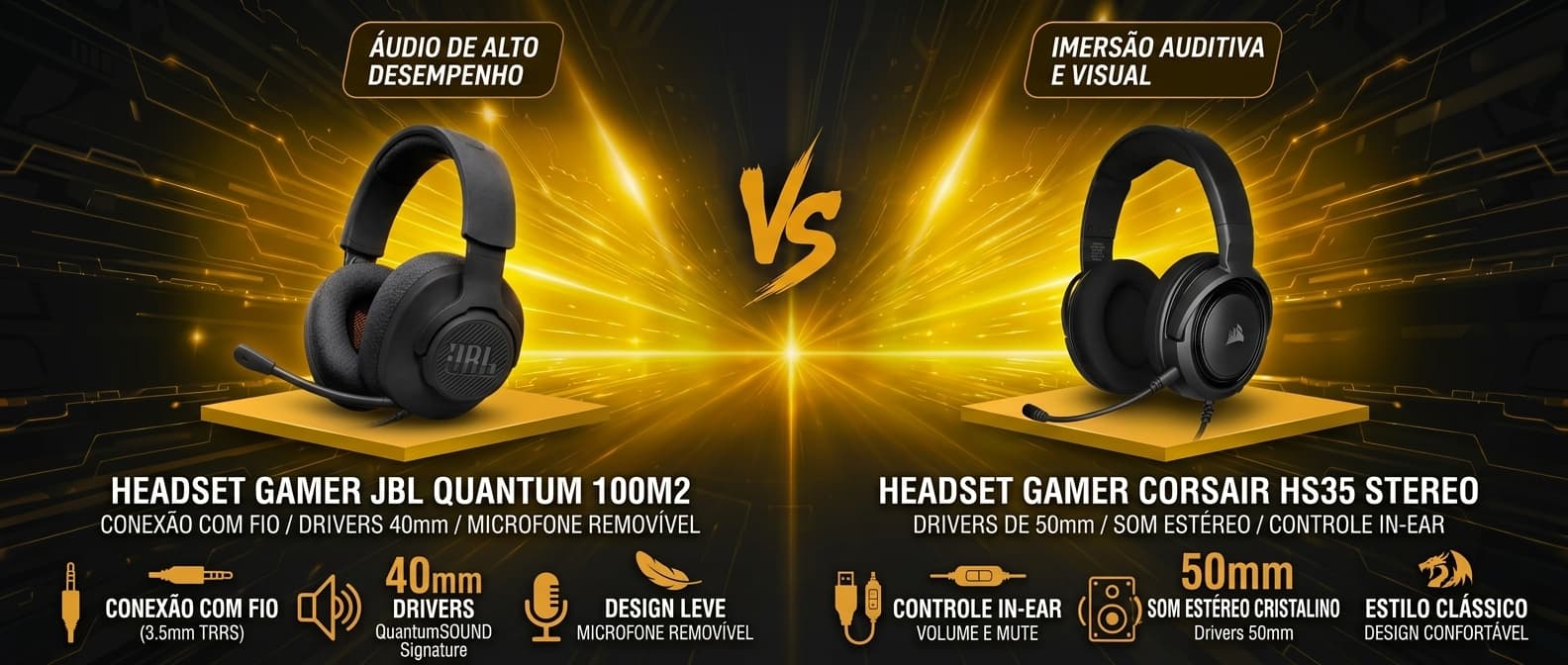 JBL Quantum 100M2 vs Corsair HS35: Qual headset gamer custo-benefício vale mais a pena?
