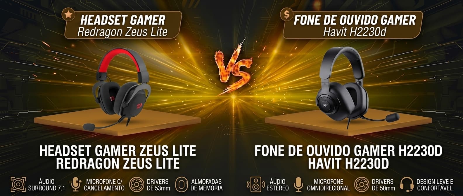 Redragon Zeus Lite vs Havit H2230D: Qual headset gamer de entrada vale mais a pena?