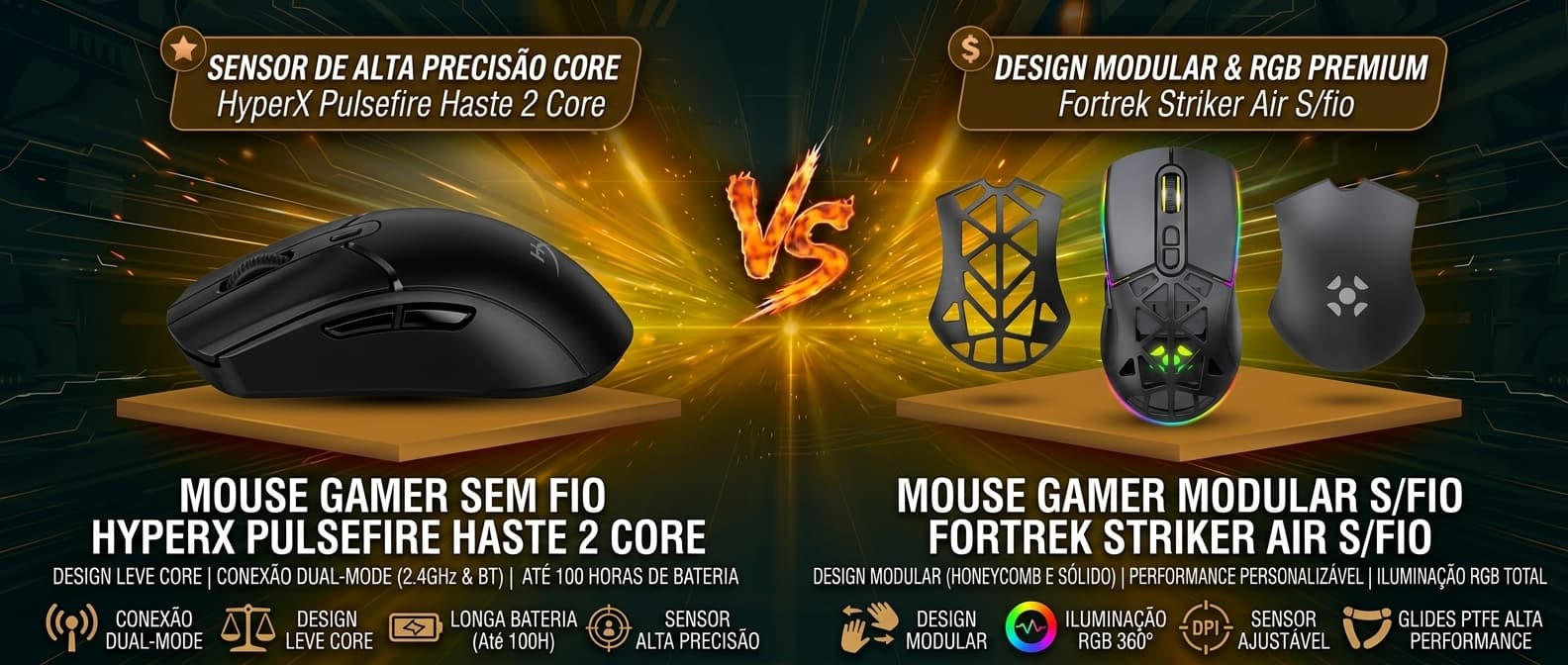 HyperX Pulsefire Haste 2 Core vs Fortrek Striker Air: Qual mouse gamer sem fio vale mais a pena?