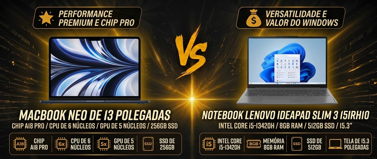 MacBook Neo vs Lenovo IdeaPad Slim 3: Qual notebook vale mais a pena?