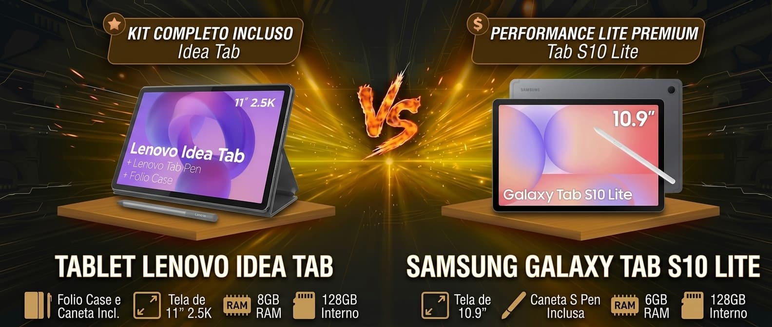 Lenovo Idea Tab vs Galaxy Tab S10 Lite: Qual tablet com caneta vale mais a pena?