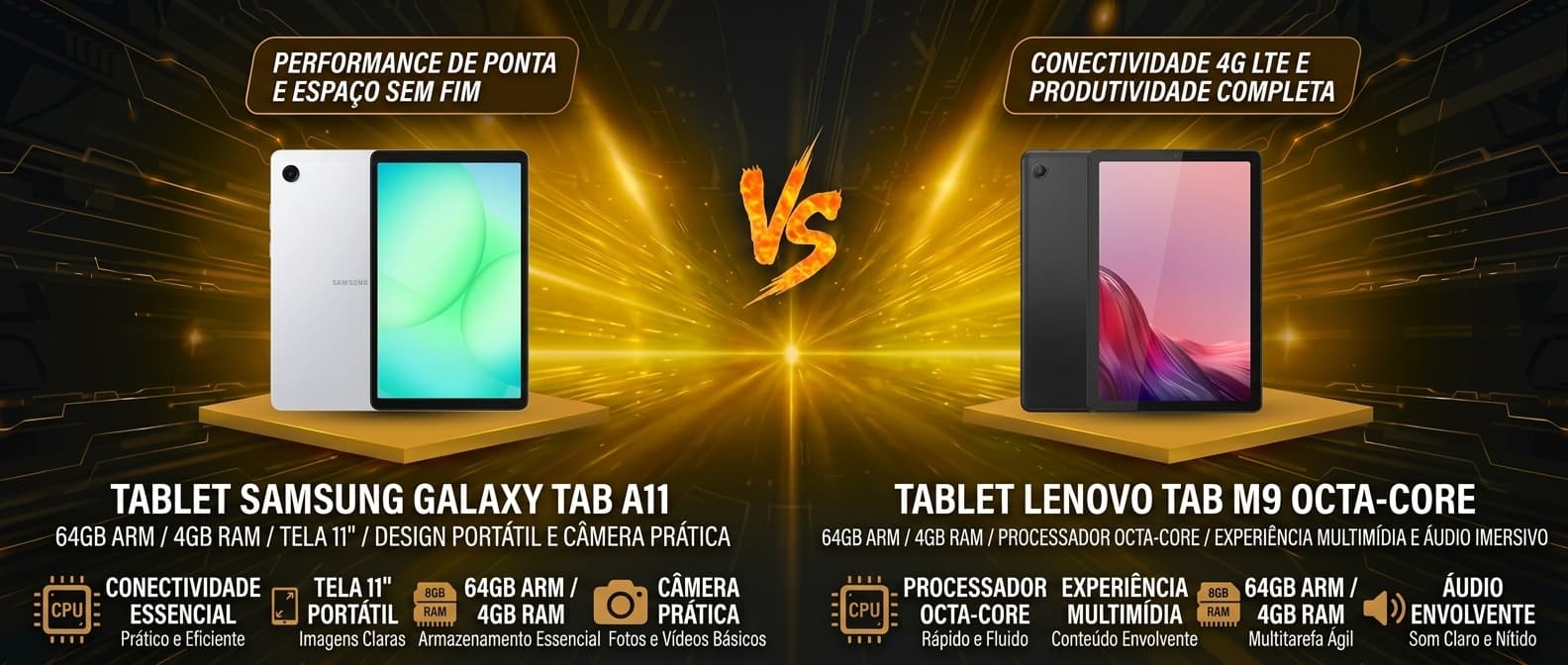 Samsung Galaxy Tab A11 vs Lenovo Tab M9: Qual compacto vale mais a pena?
