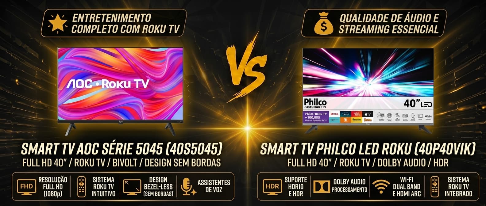 Smart TV AOC 40S5045 vs Philco P40VIK: Qual a melhor TV Roku de 40 polegadas?