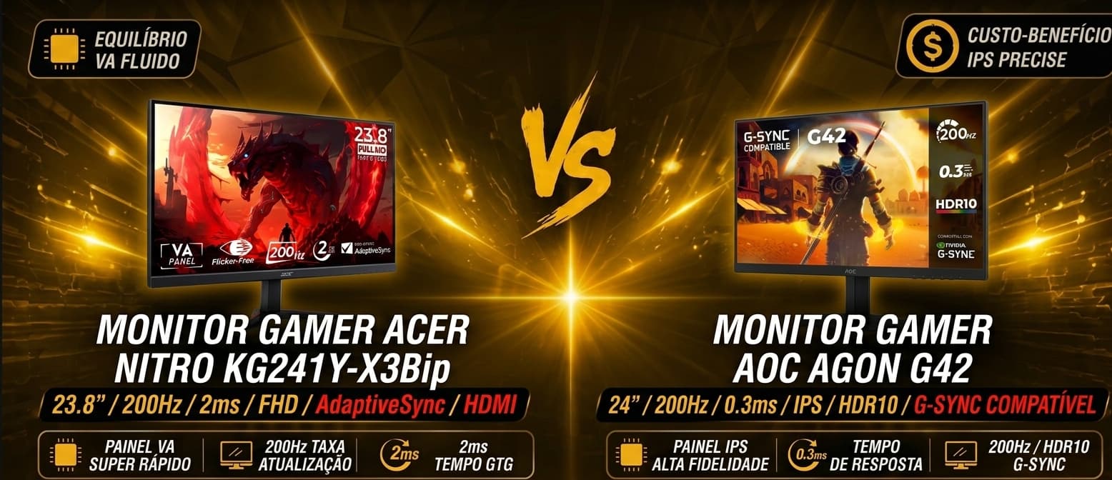 AOC AGON G42 vs Acer Nitro KG241Y: Qual monitor gamer de 200Hz vale mais a pena?