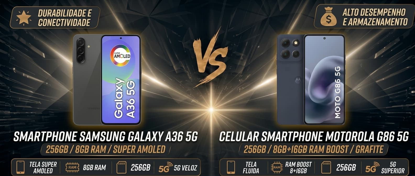 Samsung Galaxy A36 vs Motorola Moto G86: Qual intermediário vale mais a pena?