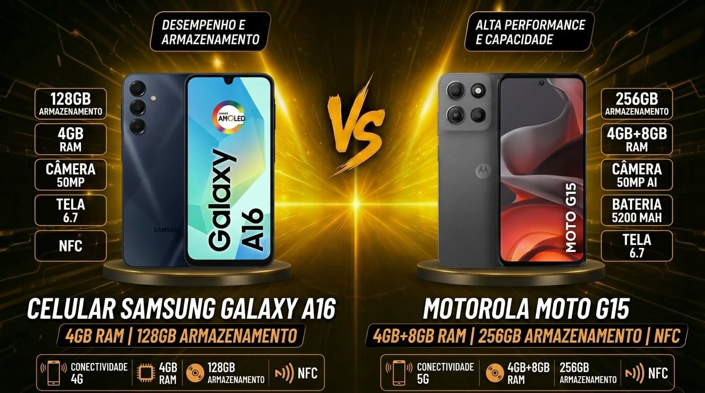 Samsung Galaxy A16 vs Motorola Moto G15: Qual celular de entrada vale mais a pena?