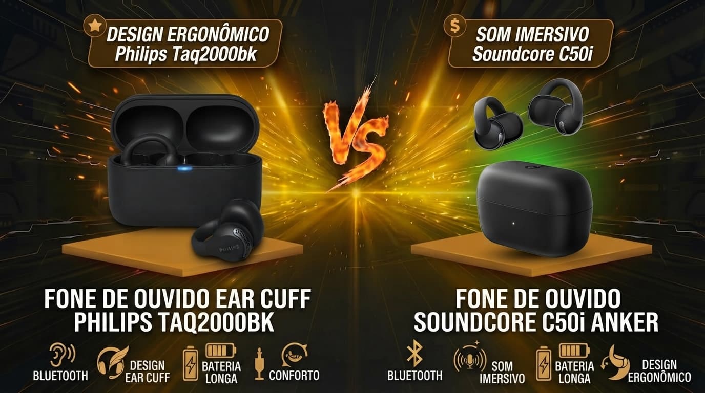 Philips TAQ2000BK vs Soundcore C50i: Qual fone ear cuff open-ear vale mais a pena?
