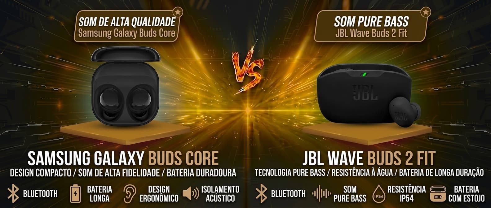 Samsung Galaxy Buds Core vs JBL Wave Buds 2 Fit: Qual fone com ANC vale mais a pena?