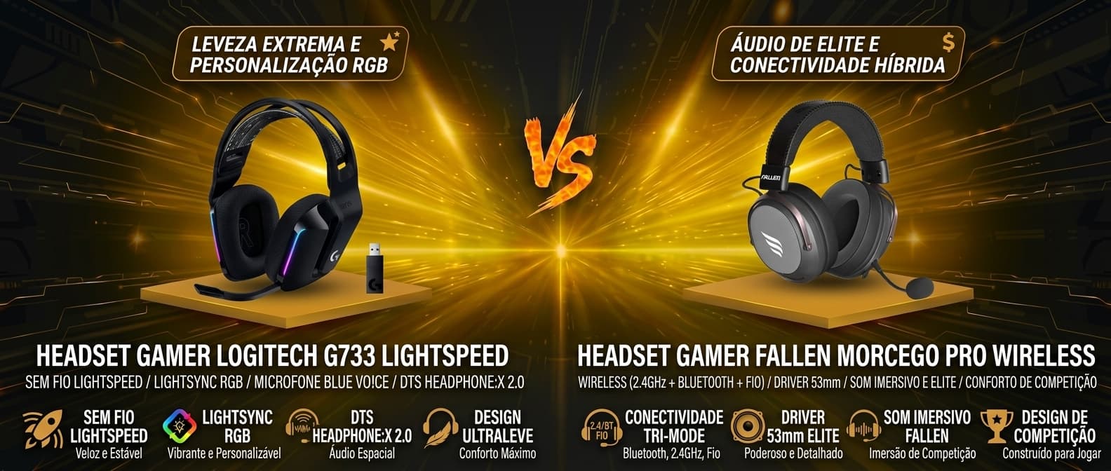 Logitech G733 vs Fallen Morcego Pro Wireless: Qual headset sem fio vale mais a pena?