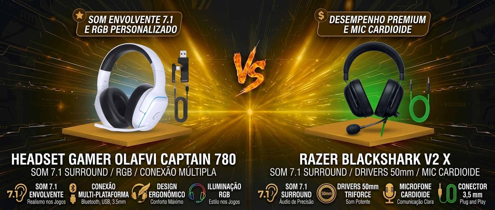 Olafvi Captain 780 vs Razer BlackShark V2 X: Qual headset gamer vale mais a pena?