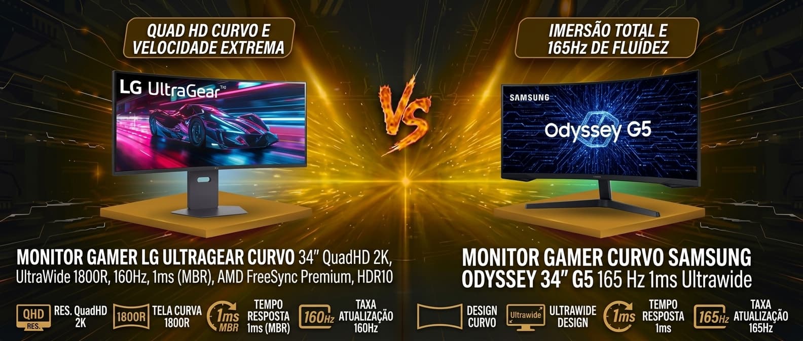 LG UltraGear 34G600A vs Samsung Odyssey G5 34": Qual monitor curvo ultrawide vale mais a pena?