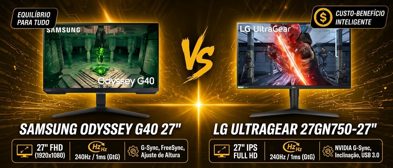 Samsung Odyssey G40 vs LG UltraGear 27GN750: Qual monitor 240Hz vale mais a pena?