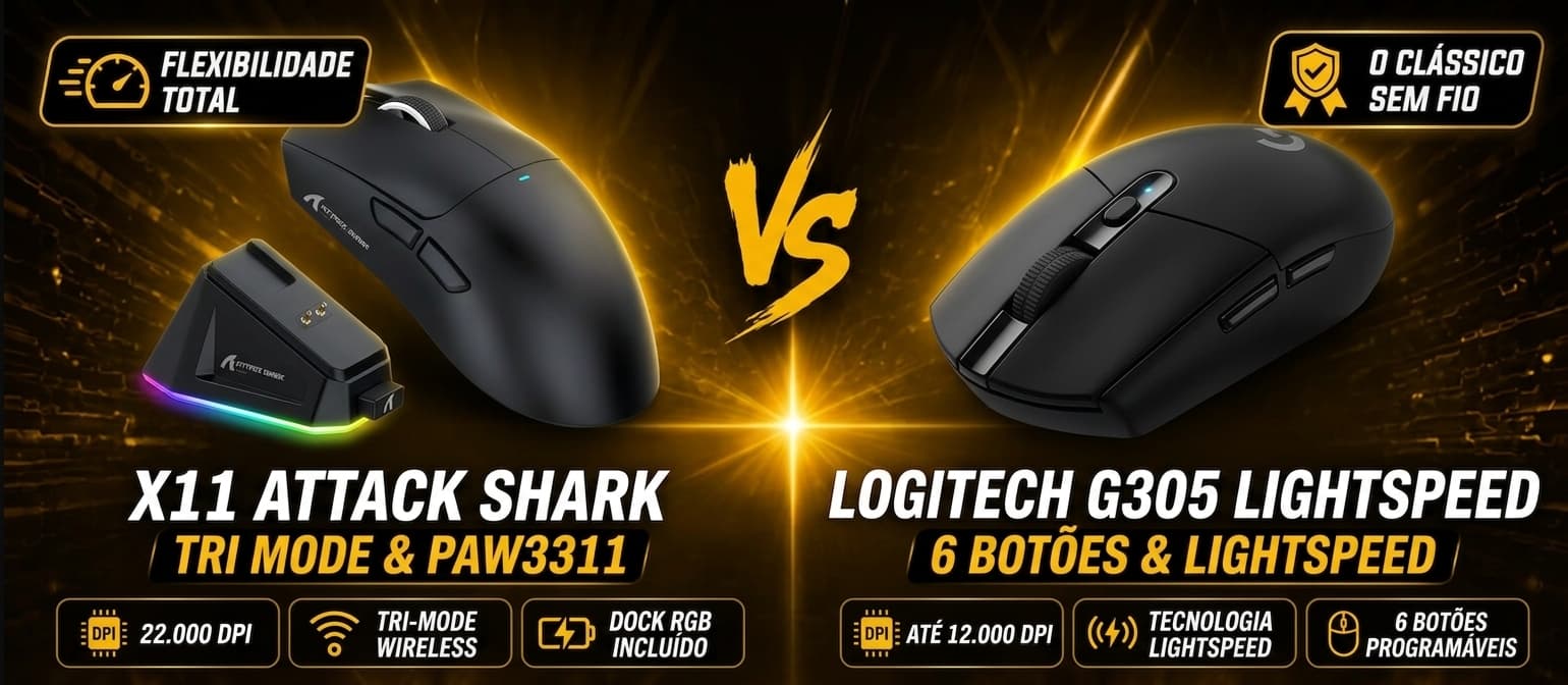 Attack Shark X11 vs Logitech G305: Qual mouse gamer sem fio vale mais a pena?