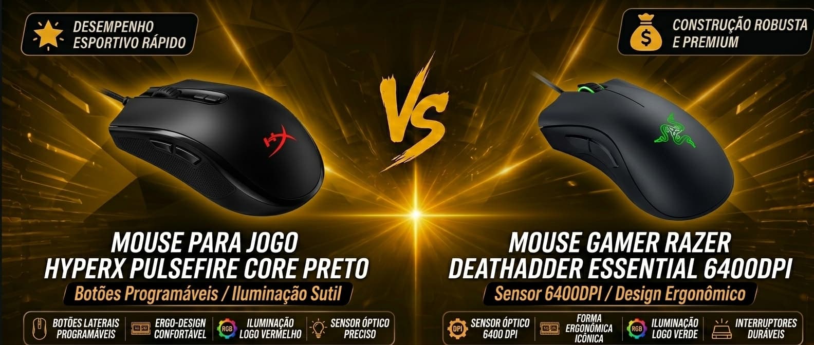 HyperX Pulsefire Core vs Razer DeathAdder Essential: Qual mouse gamer custo-benefício vale mais a pena?