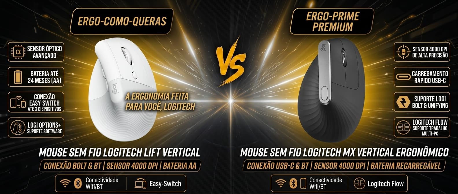 Logitech Lift vs MX Vertical: Qual mouse vertical ergonômico vale mais a pena?
