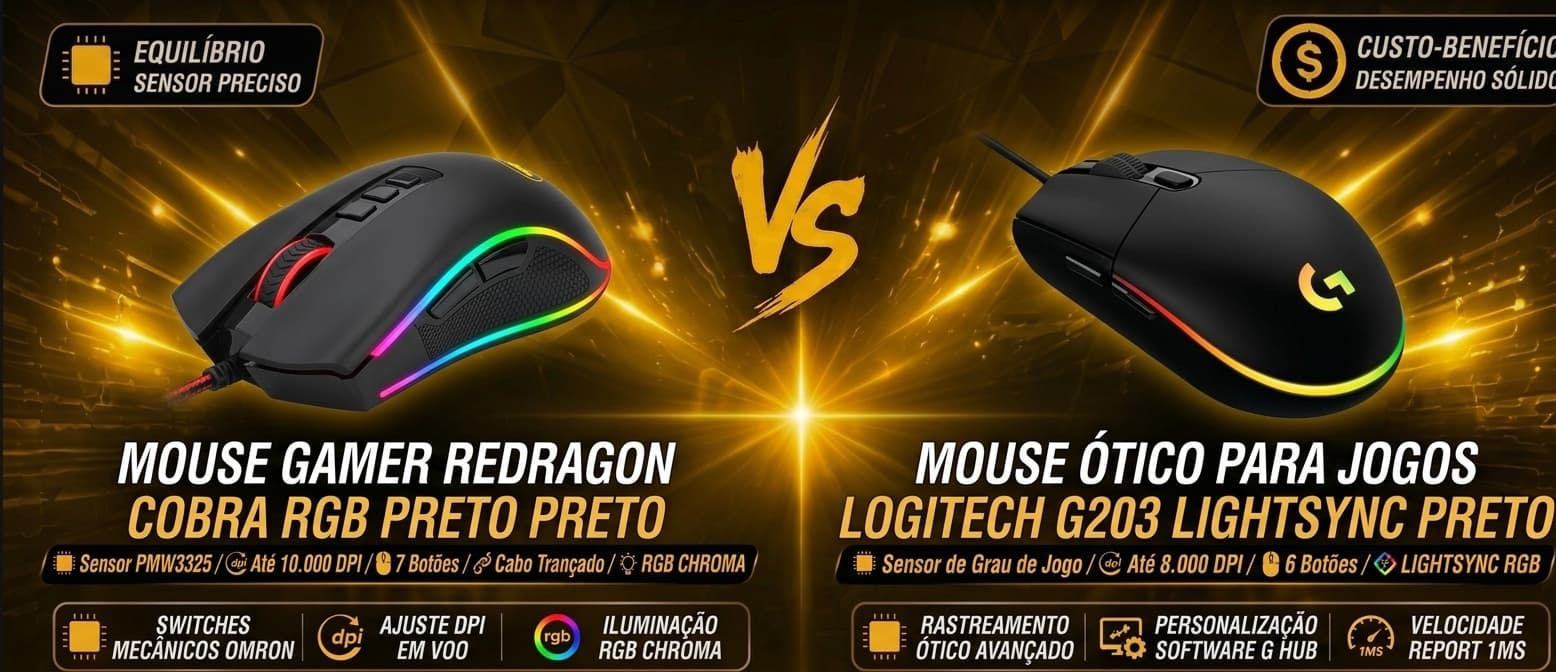 Redragon Cobra vs Logitech G203: Qual mouse gamer custa menos de R$ 150 e vale mais a pena?