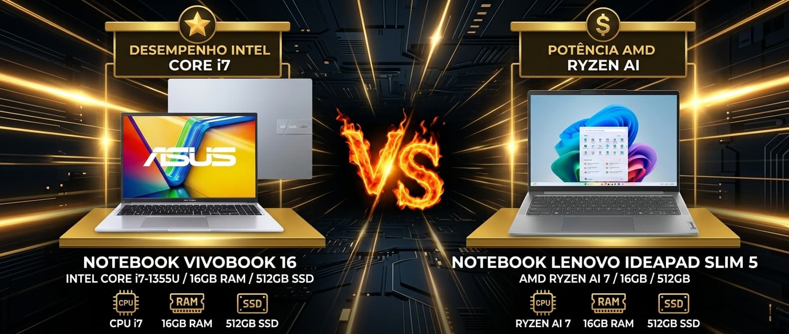 ASUS VivoBook 16 vs Lenovo IdeaPad Slim 5: Qual notebook vale mais a pena?