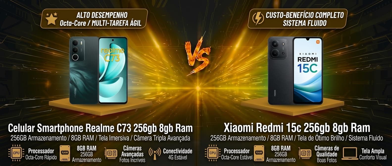 Realme C73 vs Xiaomi Redmi 15C: Qual celular de entrada com 256GB vale mais a pena?