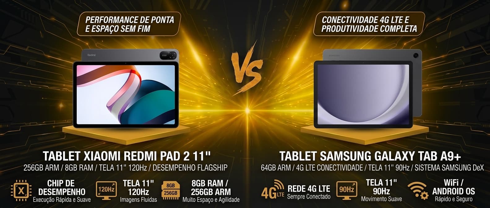 Xiaomi Redmi Pad 2 vs Samsung Galaxy Tab A9+: Qual tablet de 11 polegadas vale mais a pena?