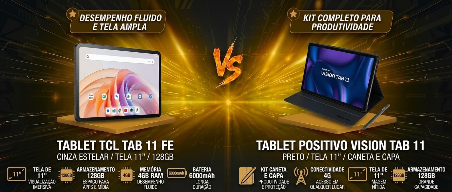 TCL Tab 11 FE vs Positivo Vision Tab 11: Qual tablet de entrada vale mais a pena?