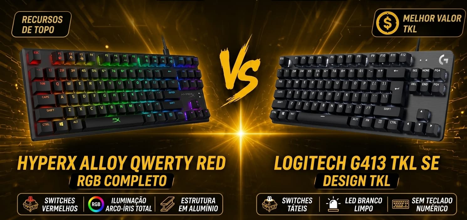 HyperX Alloy vs Logitech G413 TKL SE: Qual teclado mecânico TKL vale mais a pena?