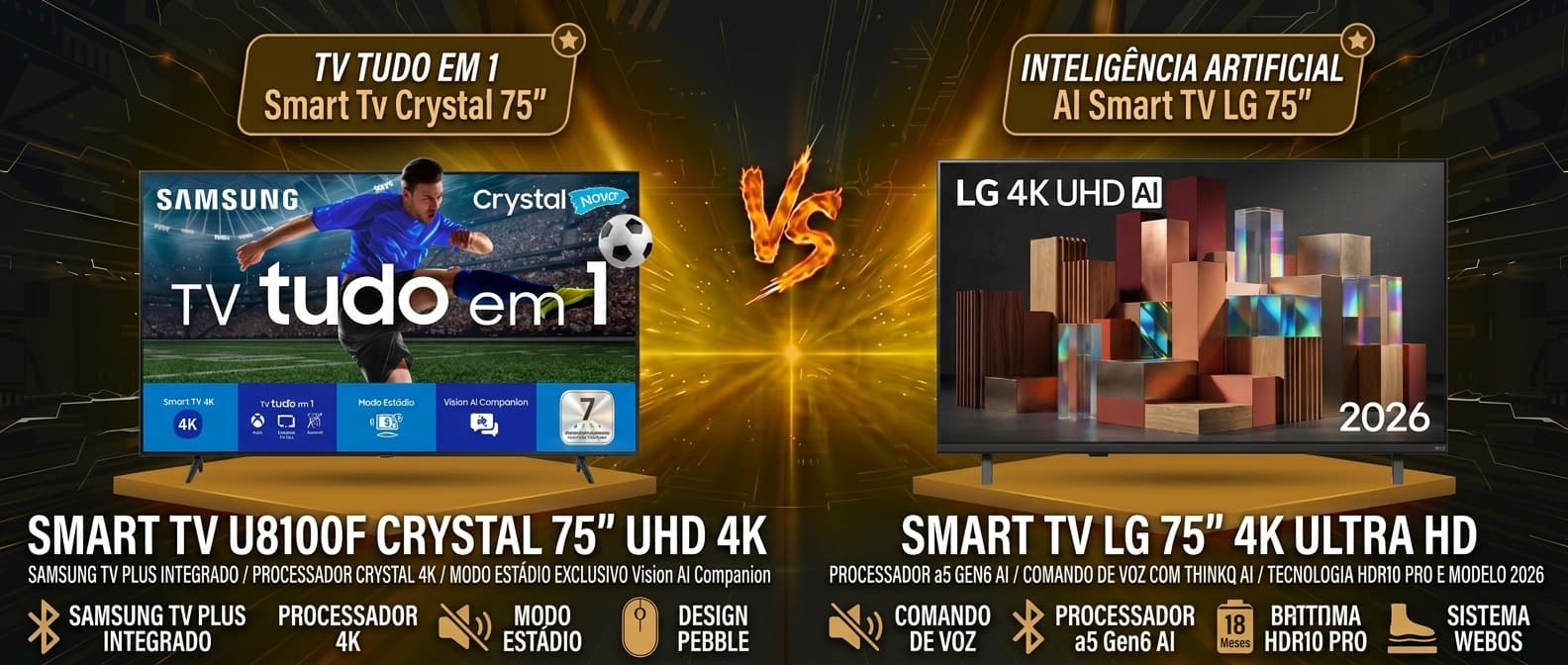 Samsung U8100F 75" vs LG 75UN85C: Qual Smart TV de 75 polegadas vale mais a pena?