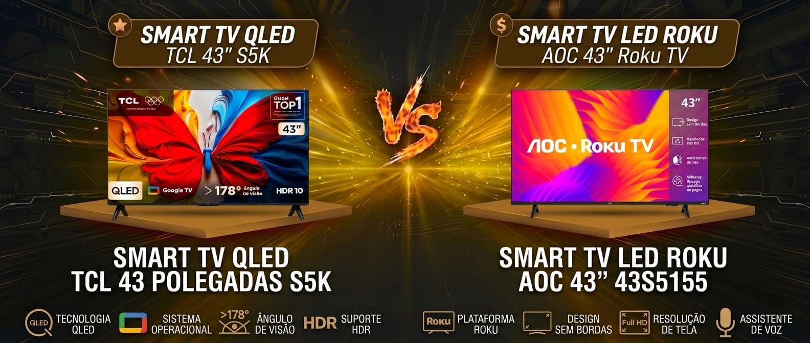 TCL S5K 43 vs AOC 43S5155: QLED com Google TV ou Roku, qual vale mais a pena?