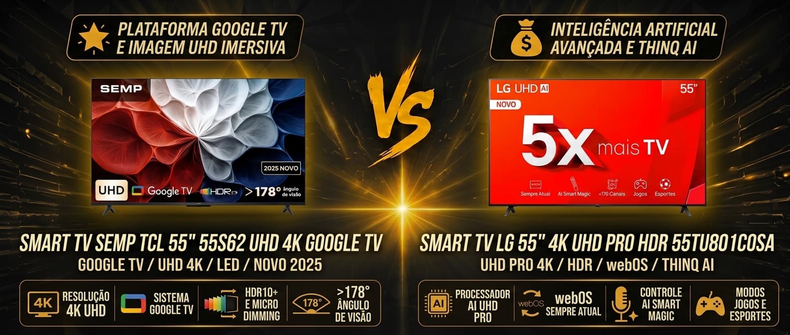 Smart TV Semp 55S62 vs LG 55TU801: Google TV ou webOS, qual vale mais a pena?
